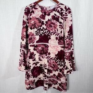 Charles Henry Burgundy & Blush Floral Bell Sleeve Dress Size M